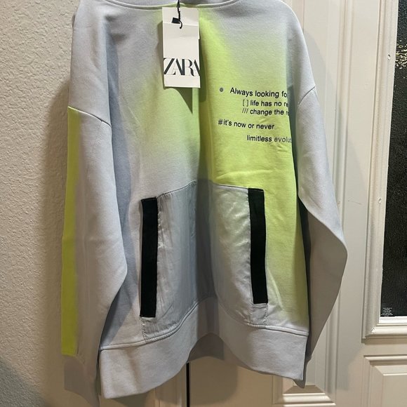 Zara Sports Neon Spray Painted Hooded Sweatshirt BNWT Size 11-12 (152 cm) - Picture 3 of 6